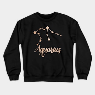 Aquarius Zodiac Constellation in Rose Gold - Black Crewneck Sweatshirt